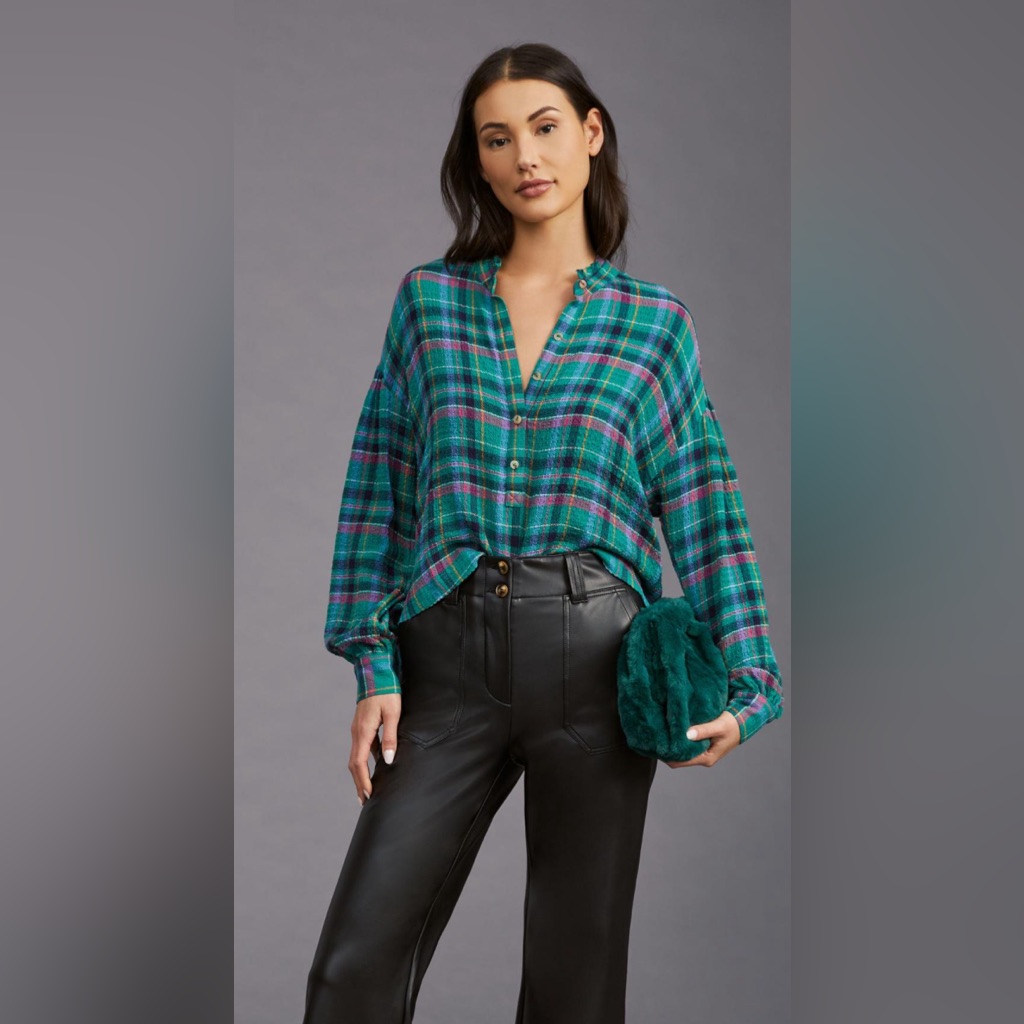 Anthropologie Pilcro Cropped Puff-Sleeve Blouse
